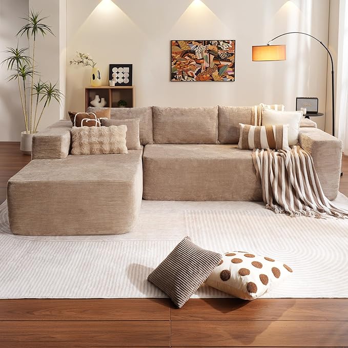 ovios 104" Cloud Sectional Couch with L-Shape Chaise,Modern Modular Sofa with Deep Seat, Upholstered Couches for Living Room Bedroom,No Assembly Required, Camel (Corduroy Fabric)