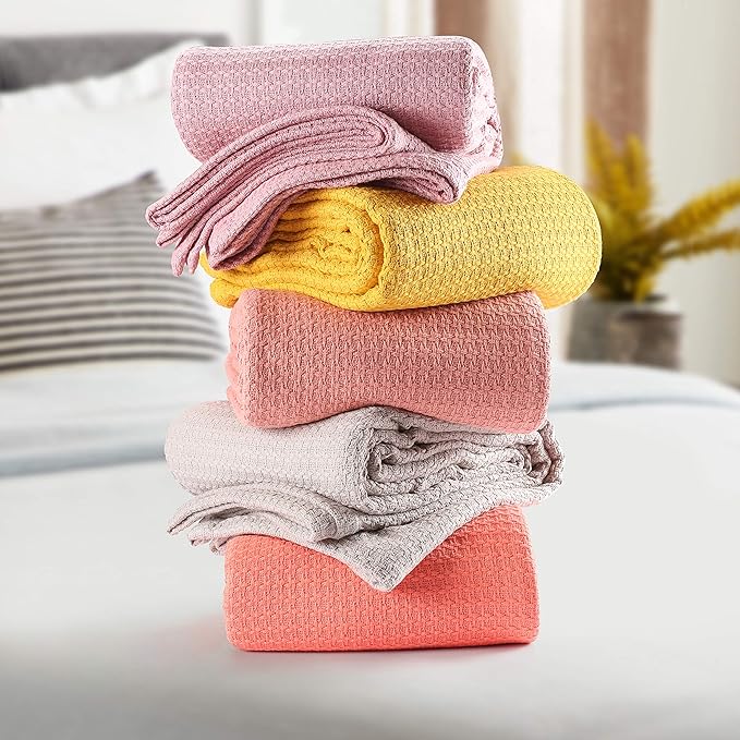 BELIZZI HOME 100% Cotton Bed Blanket, Breathable Bed Blanket Twin Size, Cotton Thermal Blankets Twin, Perfect for Layering Any Bed for All Season, Mustard Yellow