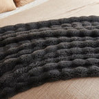 JELLYMONI Faux Fur Throw Blanket, Dark Grey Cozy Plush Bubble Bed Blanket, Thick and Warm, Queen (90" x 90")