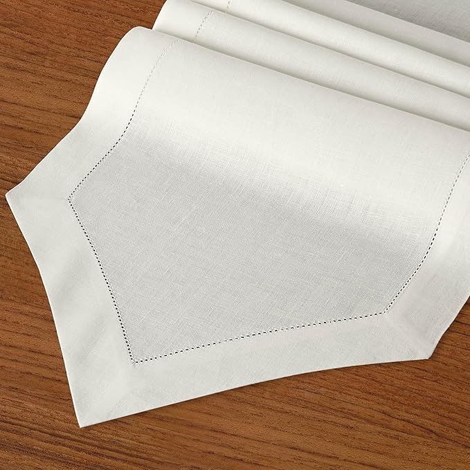 D'Moksha Homes Ivory Linen Table Runner 120 Inches Long - 100% Pure Linen Diamond Table Runner 14 x 120 Inch for Dining, Fall and Halloween - Machine Washable