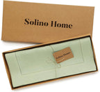 Solino Home Linen Sage Green Table Runner 132 Inches Long - 100% Pure Linen Extra Long Table Runner 14 x 132 Inch for Fall, Autumn, Thanksgiving - Classic Hemstitch