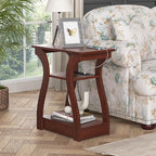 End Tables Living Room, Cherry End Table with Charging Station, Nightstand for Bedroom, 3 Tier End Table with Storage Shelf for Living Room(Cherry)