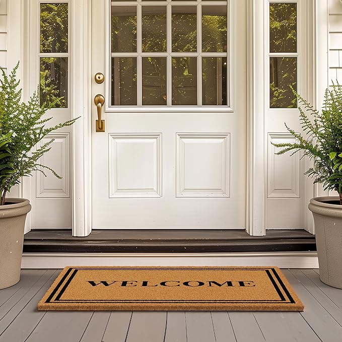 Barnyard Designs Natural Coco Coir Heavy Duty Backing Doormat - Large Cute Non-Slip Front Door Welcome Mat for Outside Entrance or Porch Entry, Brown (24x36, Welcome)