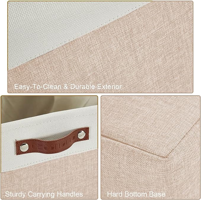 DECOMOMO Storage Bins Fabric Storage Baskets for Shelves, Linen Closet Organization Toys Nursery (Beige and White, Large - 4 Pack)