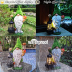 Solar Gnomes Garden Statues,Resin Gnome Figurine Holding Mushroom and Solar Lights Lantern,Outdoor Yard Art Decorations for Garden Patio Lawn