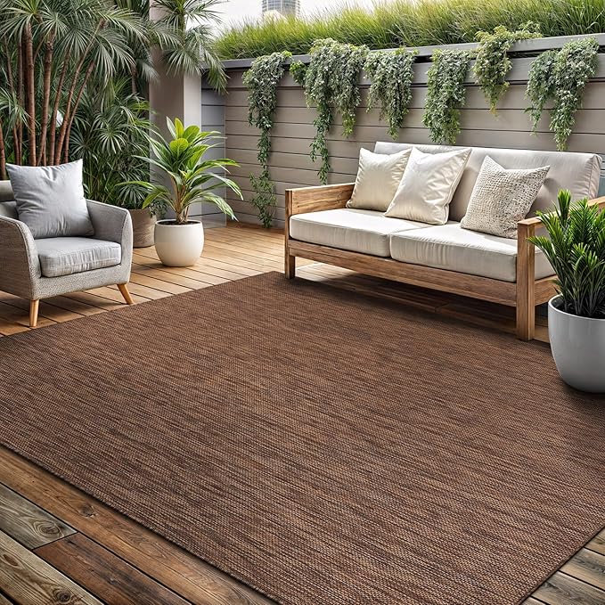 Washable Indoor Outdoor Rug 9x12 Weather Resistant Area Rugs Modern Solid for Porch Deck Balcony Backyard Patio Outside Carpet (9 X 12 Gold Brown)