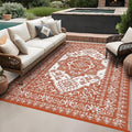 GAOMON Outdoor Rugs for Patio 8x10 Waterproof Reversible Plastic Straw Rug, Large UV-Resistant Portable RV Camping Mats, Indoor Outdoor Medallion Carpet for Outside Deck Porch Garden, Red & White