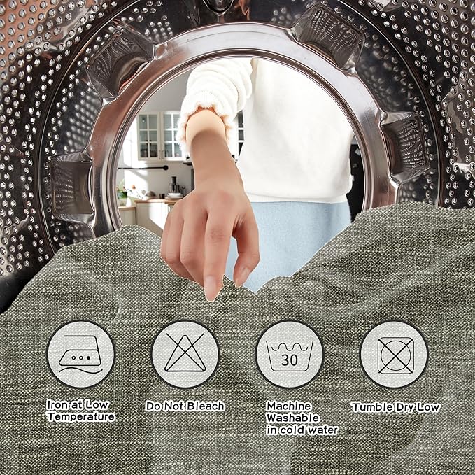 MYSKY HOME Living Room Curtains 84 Inches Long Semi Sheer Light Filtering Privacy Drapes Linen Look Textured Boho Home Decor, Backdrop Curtain for Parties, 50" x 84", Olive Green, 2 Panels