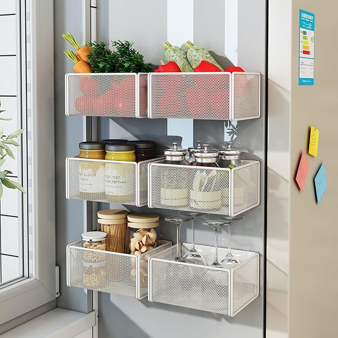 Magnetic Basket Organizer Holder for Fridge Magnetic Storage Bin Box Containers for Refrigerator Whiteboard Classroom (Small, Black)