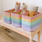 OrganiHaus Set of 3 Rainbow Woven Storage Baskets for Organizing, Cotton Rope Organizer Bins for Shelves, Closet & Nursery, Dog Toy Basket, Decorative Bins for Toys, Towels & Books - 15x10x9