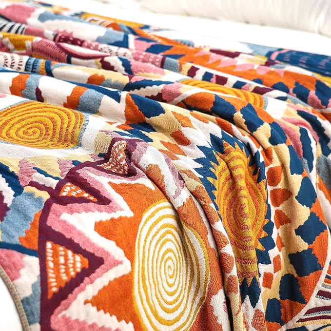 Boho Throw Blanket, 100% Organic Muslin Cotton Breathable Ultra Soft Bed Quilt Throw - All Season Floral Bird Butterfly Farmhouse Decor Blanket for Sofa Couch Chair and Gift. 50" x 60"