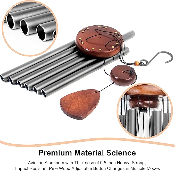 Large Aluminium Wind Chimes 37 Inches to Create a Zen Atmosphere Suitable for Outdoor, Garden, Patio Decoration. Classic Wind Chimes with Wind Catcher Suitable as A Gift for Unisex,Silver Grey