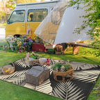 GENIMO Outdoor Rug 6' x 9' Waterproof for Patios Clearance, Reversible Outdoor Plastic Straw Camping Rug Carpet, Large Area Rugs Mats for RV, Camper, Deck, Balcony, Porch, Beach, Picnic, Black&Beige