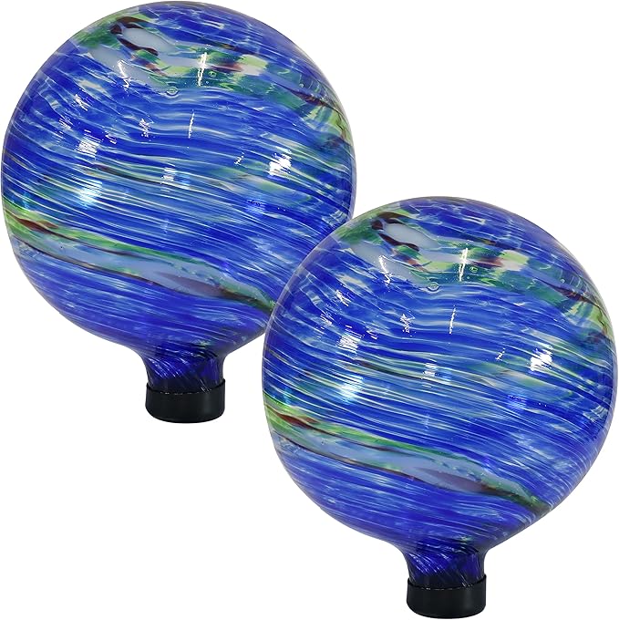 Sunnydaze 10-Inch Gazing Ball for Garden - Glass Gazing Globe for Outside - Garden Orb Yard Decor - Northern Lights - Set of 2