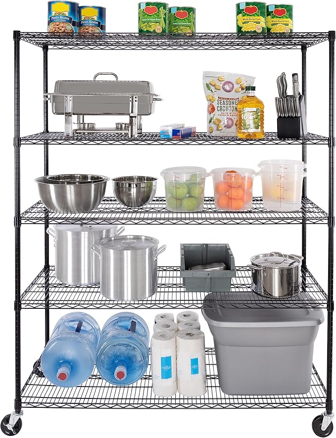 Seville Classics UltraDurable Heavy Duty NSF Solid Steel Wire Rack Storage Unit, Organizer for Garage, Warehouse, Office, Restaurant, Classroom, Kitchen, Black, 5-Tier Shelving, 60" W x 24" D