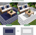 GENIMO Outdoor Rug Waterproof for Patio Decor, 5'x8' Reversible Plastic Straw Rug Carpet, Camping Mats for Outdoor, RV, Backyard, Deck, Balcony, Picnic, Blue & White