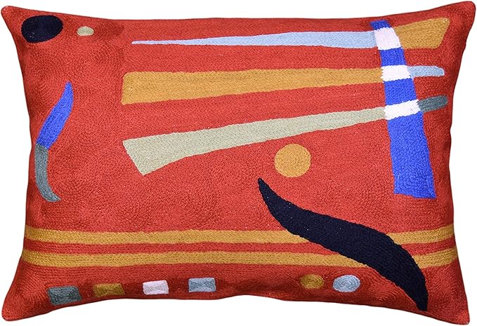 Lumbar Kandinsky Orange Abstract Pillow Cover Elements Modern Throw Pillowcase Chair Cushion Contemporary Pillowsham Accent Farmhouse Couch Hand Embroidered Wool Size 14x20