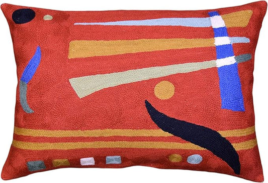 Lumbar Kandinsky Orange Abstract Pillow Cover Elements Modern Throw Pillowcase Chair Cushion Contemporary Pillowsham Accent Farmhouse Couch Hand Embroidered Wool Size 14x20