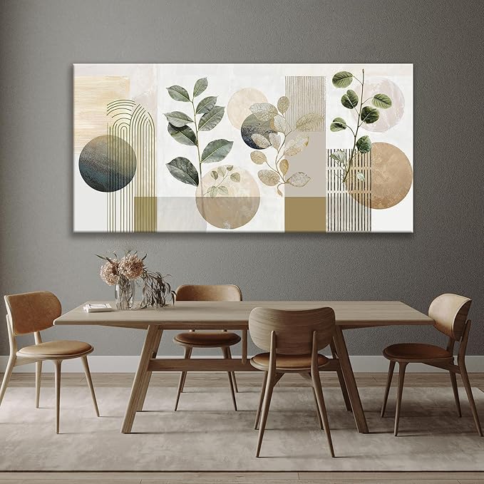 TAIJXAGSG Large Boho Green Wall Art For Living Room 29x58 In Green Botanical Boho Wall Art Modern Sage Bohemian Canvas Art Wall Decor Natural Abstract Geometry Lines Prints Picture Ready To Hang