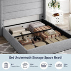 Allewie Queen Size Lift Up Storage Bed, Modern Wingback Headboard, Hydraulic Support, No Box Spring Needed, Light Grey