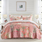 NEWLAKE Cotton Patchwork Bedspread, 3-Piece Bedding Quilt Set with Real Stitched Embroidery, Reversible Matelasse Bed Coverlet Set,Bohemian Floral,California King Size