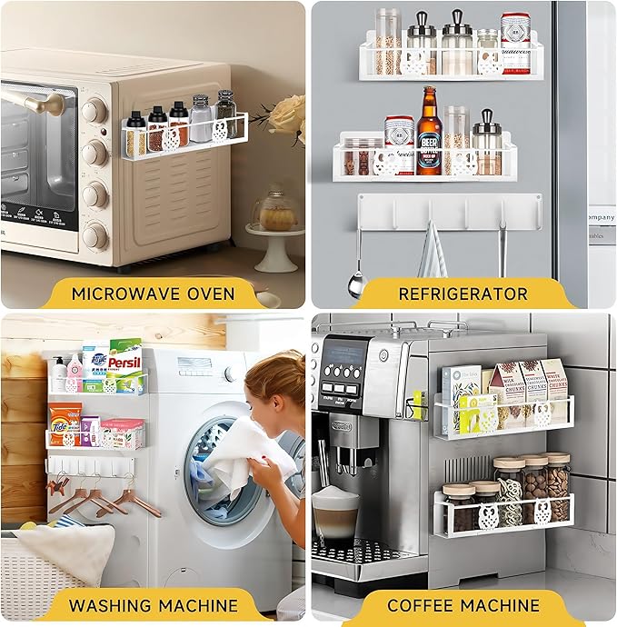 Magnetic Spice Rack,Magnetic Shelf for Fridge,Spice Organizer,Fridge Organizer,Kitchen Storage Organization with Magnetic Hooks,Owl Home Decor(White)