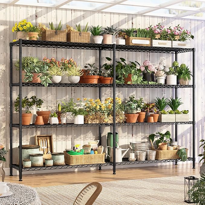 REIBII 70"W Metal Shelving, Storage Shelves 4-tier Wire Shelving Unit Load 1240LBS Metal Shelves for Storage Adjustable Shelving Rack for Pantry Kitchen Commercial school Garage 70"W*15.8"D*62.9"H