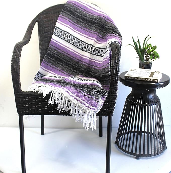 Del Mex Classic Mexican Blanket, Large Authentic Woven Falsa Throw (70"x50"), Artisan Southwest Décor for Beach, Yoga, Outdoors (Lavender)