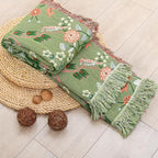 Boho Ultra Soft Throw Blanket 60''x80',100% Cotton Blankets for Couch Bed,Squirrel Farmhouse Home Decor Bed Blankets, All Season Rustic Reversible Bohemian Lightweight Throw for Bed -Light Green ﻿