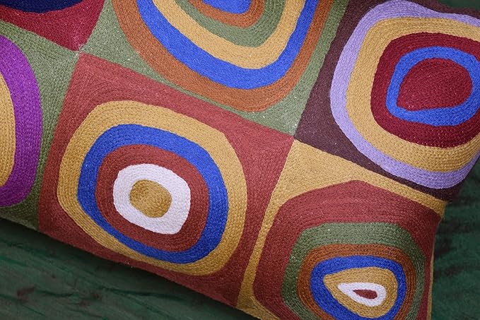 Lumbar Kandinsky Cushion Cover Farbstudie Quadrate Hand Embroidered Wool 13x21