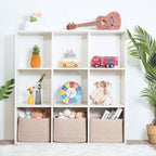 MINTWOOD Design 3-Pack Decorative Woven Storage Baskets for Shelves, Cube Bin Box for Organizing Books, Shoes, Dog Toys, Pantry Closet and Living Room Organizer, Oatmeal Brown