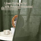 LAMIT Olive Green Sheer Linen Curtains 63 inch Length for Bedroom, Semi Sheer Light Filtering Window Treatments Neutral Bronze Grommet Christmas Drapes for Living Room, 2 Panels Set, 52 x 63 Inch