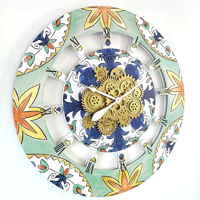 The Gears Clock Wall Clock Italy Collection with Moving Gears (Maiori, 36 inch Round)