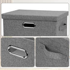 Medium 15" 21 Quart Collapsible Stackable Storage Bins with Lids, 3 Packs Grey Foldable Fabric Closet Boxes Heavy-duty Linen Cube Baskets Container for Bedroom Office (15 x 11 x 8)