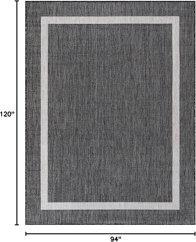 Bordered Outdoor Rug 8x10 Washable Outside Carpet for Indoor Patio Porch Waterproof Easy Cleaning Non Shedding Area Rugs Gray 8 x 10