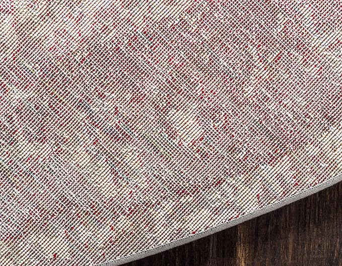 Unique Loom Rosso Collection Vintage, Traditional, Bohemian, Geometric, Distressed, Southwestern Area Rug (4' 0 x 4' 0 Round, Gray/Ivory)