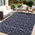 OLANLY Outdoor Rug Waterproof 6x9 ft Clearance, Reversible Outdoor Plastic Straw Rug with Floral Pattern, RV Mat for Patio, Camping, Balcony, Deck, Backyard, Black & Grey