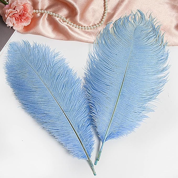 THARAHT Baby Blue Ostrich Feathers 12pcs Large Natural Bulk 16-18Inch 40cm-45cm for Wedding Party Centerpieces Easter Gatsbi and Home Decoration Feathers