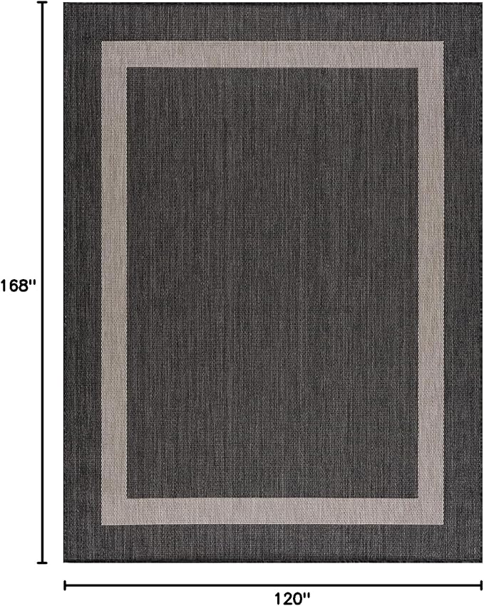 CAMILSON Outdoor Rug 10x14, Large Modern Outside Rugs for Patios Porches Waterproof Durable Washable Non-Shedding, Easy-to-Clean Indoor Outdoor Area Carpet (10 x 14, Bordered - Dark Gray/Light Gray)