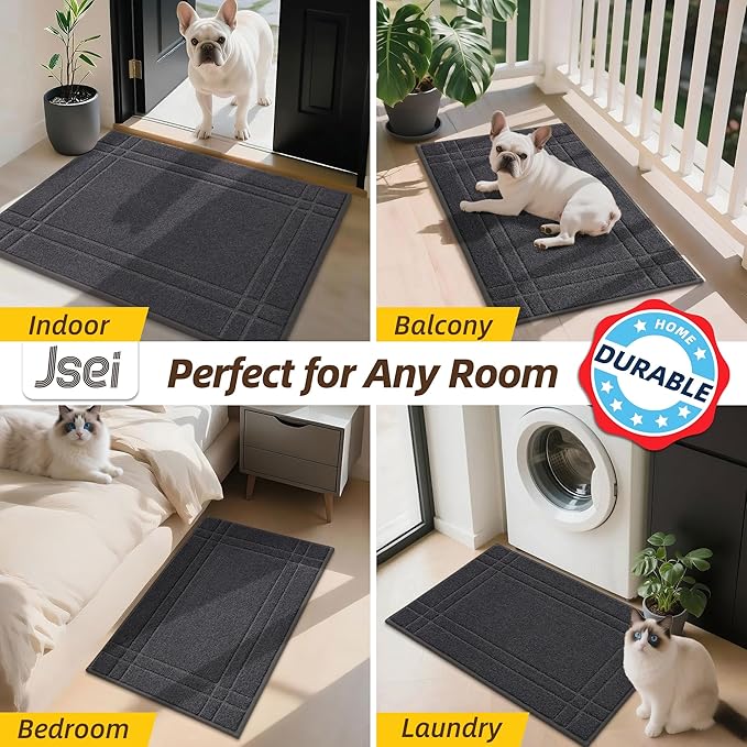 JSEI Entryway Rugs Doormat 32"x48", Non-Slip Dirt Trapper Door Mats Indoor, Washable Absorbent and Stain Resist Welcome Floor Mat for Front Door, Dog Door Mat, Muddy Wet Shoes & Paws, Dark Grey