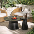 win2win Nesting Coffee Table Set of 2, Modern Coffee Table with Marble Veneer, Fluted Round Tea Table and End Table Set, Minimalist Center Tables for Living Room, Office, Black