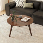 100% Solid Oak Wood Mini Coffee Table, Round Side Table w/Solid Wood Legs, Walnut Mid Century Coffee Table w/Sturdy Frame for Bedroom Balcony Living Room (29.53" D x 17.72" H)