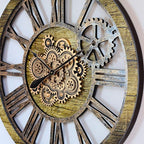 The Gears Clock 36'' Inch Real Moving Gear Wall Clock Vintage Industrial Oversized Rustic Farmhouse (Gold Antique)
