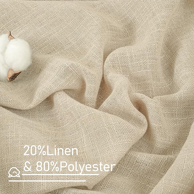 LAMIT Short Linen Curtains 40 Inch Length for Kitchen, Semi Sheer Light Filtering Window Curtains Farmhouse Boho Bronze Grommet Panels for Cafe/RV Camper, Linen, 2 Panels, 34 x 40 Inch