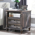 T4TREAM 24'' Farmhouse End Table w/4 Solid Wood Feet, Large 2 Drawers Wide Sofa Side Table with Charging Station, Tall Rustic Wood Square Nightstand for Living Room, Bedroom, Office, Dark Rustic Oak