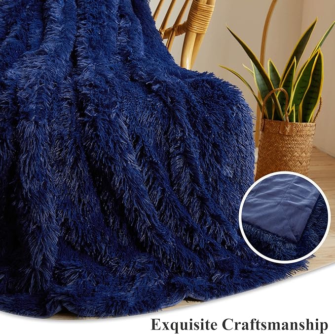 XeGe Luxury Faux Fur Throw Blanket, Blue Soft 50x60 Fluffy Blanket Throw, Shaggy Plush Decorative Couch Blanket, Cute Furry Bed Throw Holidy Fuzzy Lap Blanket for Kids Women Men Teen Girls Royal Blue