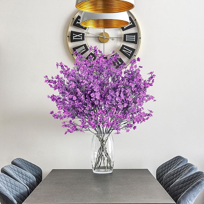 Sggvecsy 10 Pcs Babys Breath Artificial Flowers Gypsophila Bouquets Bulk Real Touch Fake Silk Flowers for Home Wedding DIY Floral Arrangement Kitchen Table Centerpiece Festival Decoration (Purple)