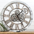 The B-Style Large Wall Clock 24 inch Moving Gear Wall Clock Oversized Vintage Farmhouse Wall Clocks for Living Room Decor Rustic Industrial Wood Clock (Gray and White)