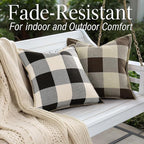 decorUhome Buffalo Plaid Check Throw Pillow Covers 18x18 Set of 2, Outdoor Decorative Farmhouse Neutral Pillow Covers with Stitched Edge for Bed Couch Sofa, Black and White