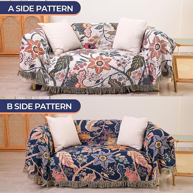 Boho Cotton Throw Blanket - Ultra-Soft Rustic Quilt for Bed, Home Decor & Travel - Large 60"x80" Muslin Blanket - All-Season Lightweight Bedspread & Throw for Women & Moms